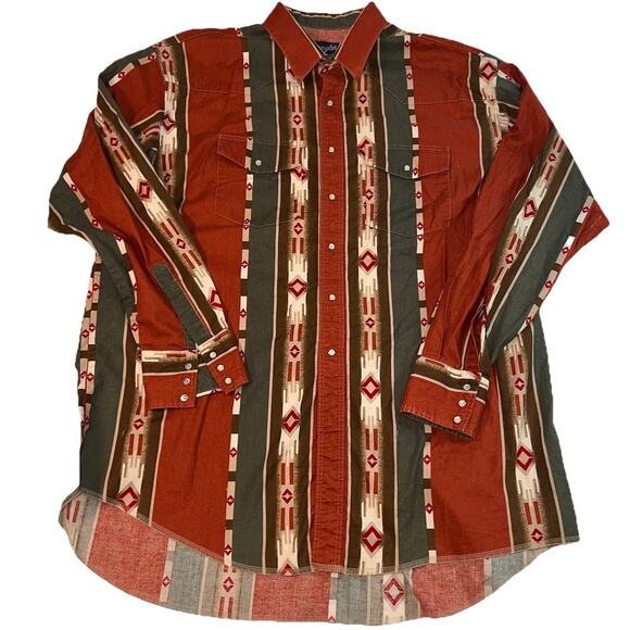 Wrangler Western Shirt Mens Size XXXL Pearl Snap Aztec Southwestern Long-Sleeve - Picture 1 of 14